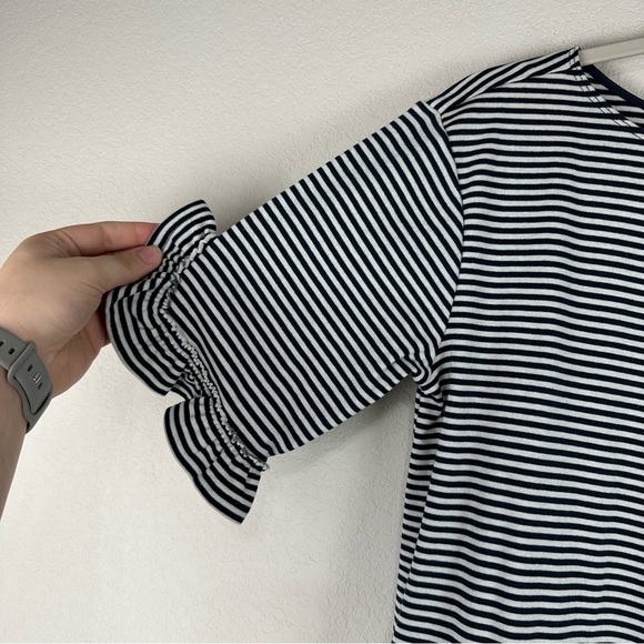 NEW Maeve Blue White Striped Ruffled Peplum Top Size Small - Picture 2 of 8